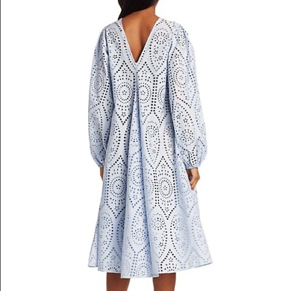 Ganni Broderie Anglaise Eyelet Powder Blue Dress size 42 Med Large - Picture 2 of 9